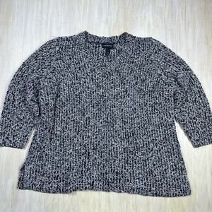 Lane Bryant Ribbed Knit Black White V-Neck Pullover Casual Sweater 26/28